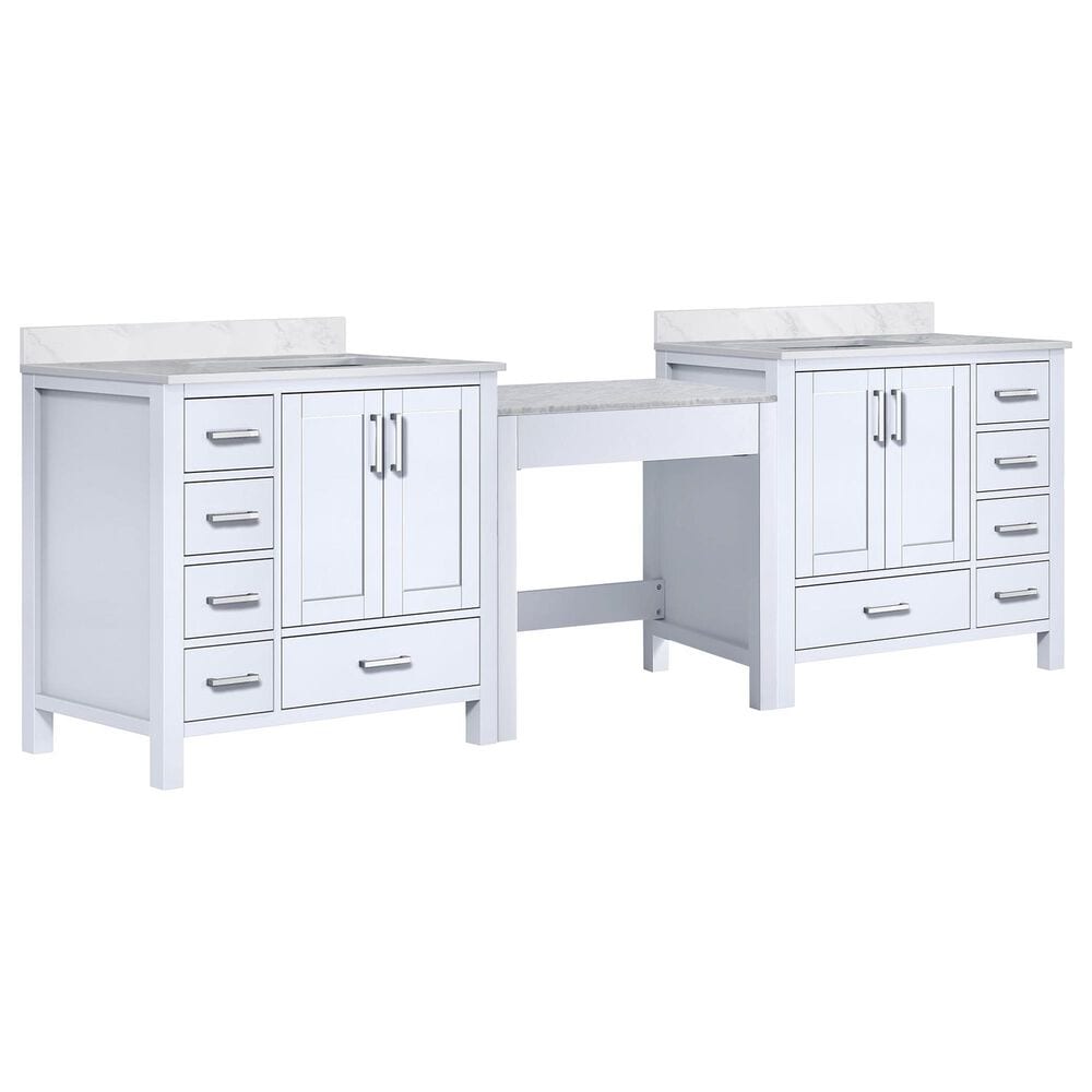 Lexora Home Coraline 102" Double Bathroom Vanity in Dark Grey with White Carrara Marble Top and Rectangular Sinks, , large