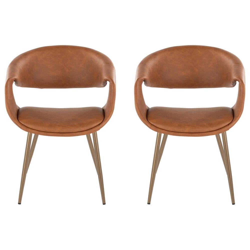 LumiSource Curvo Arm Chair with Camel Faux Leather Cushion in Antique Copper (Set of 2), , large