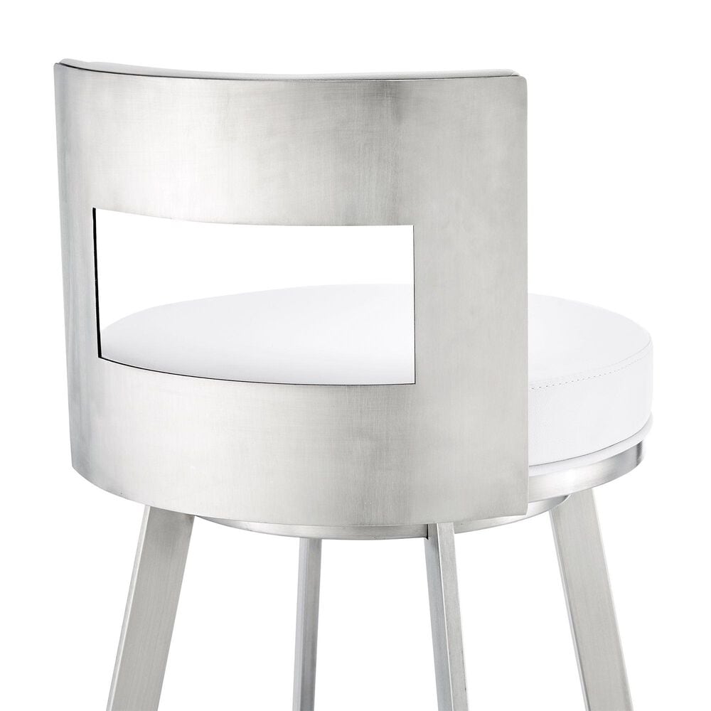 Blue River Flynn 30&quot; Swivel Bar Stool with White Cushion in Brushed Stainless Steel, , large