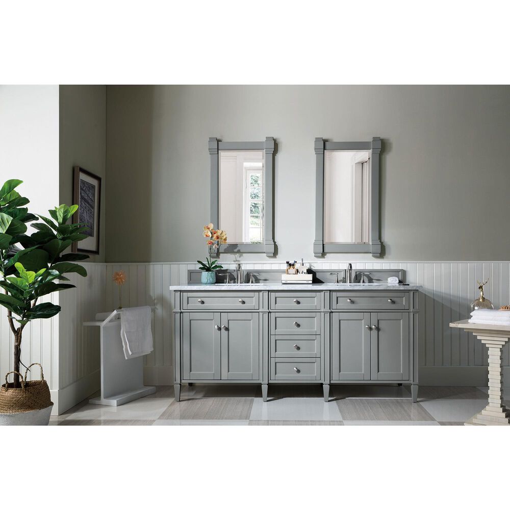 James Martin Vanities Brittany 72&quot; Double Bathroom Vanity in Urban Gray with 3 cm Carrara White Marble Top and Rectangle Sinks, , large