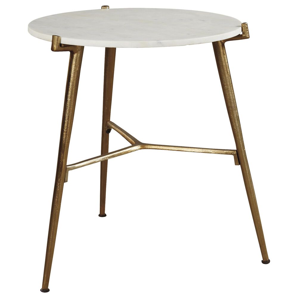 Signature Design by Ashley Chadton Round Accent Table in White Marble and Gold, , large