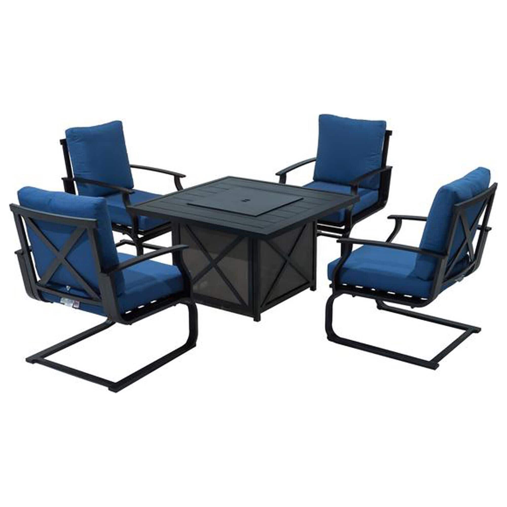 Gathercraft Sea Breeze Spring Chair with Blue Cushion in Black NFM