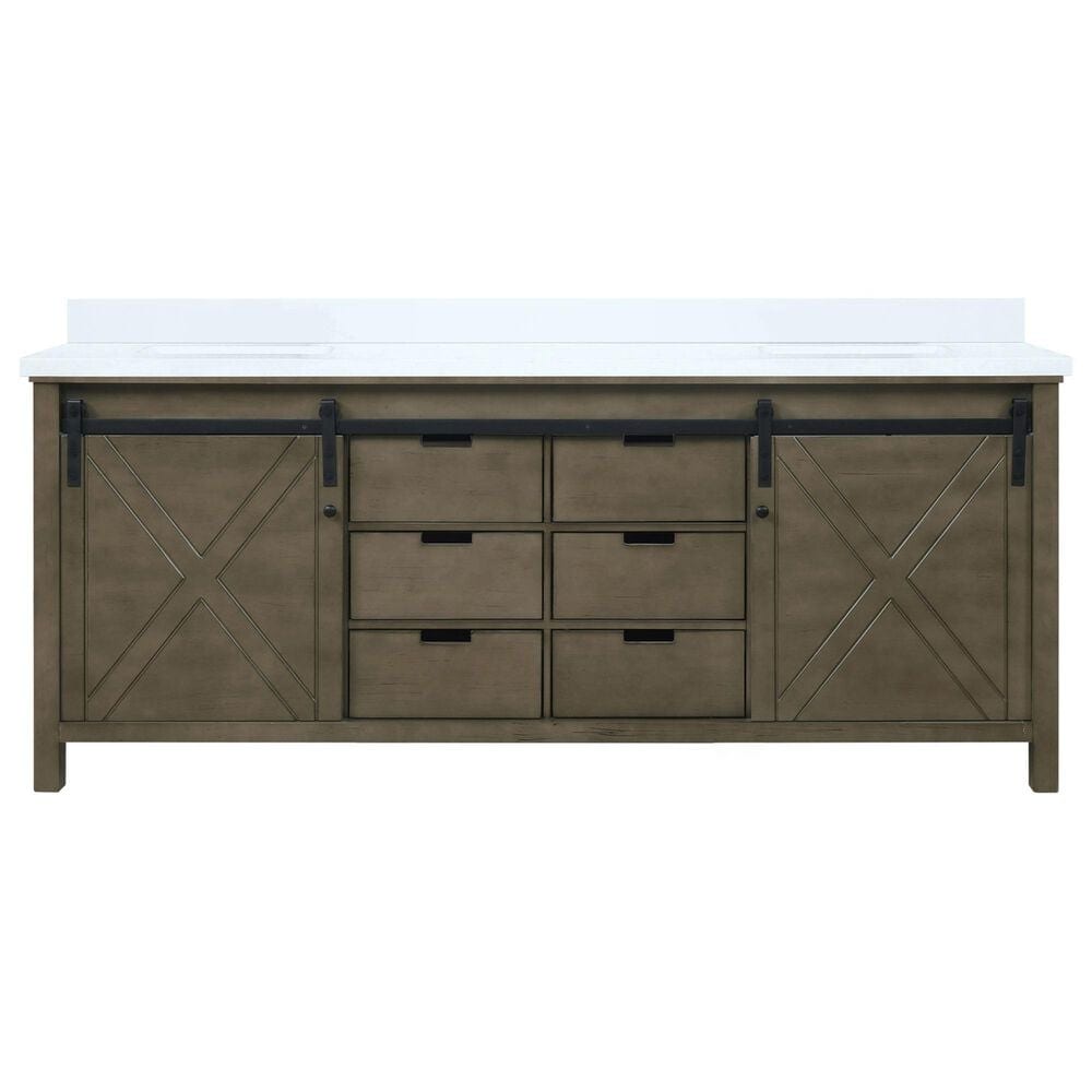Lexora Home Marsyas 80" Double Bathroom Vanity in Rustic Brown with White Quartz Top and Rectangular Sinks, , large
