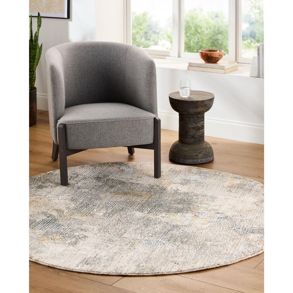 Surya Dresden DRE-2322 Medium Gray, Gray, White, Denim, Mustard and Light Slate 5'3" Round Area Rug, , large
