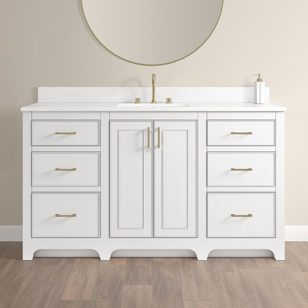 37B Lucerne 60" Single Bathroom Vanity in Bright White with Marble Top and Backsplash, , large