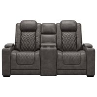 Signature Design by Ashley HyllMont Power Recliner Console Loveseat with Power Headrest in Gray