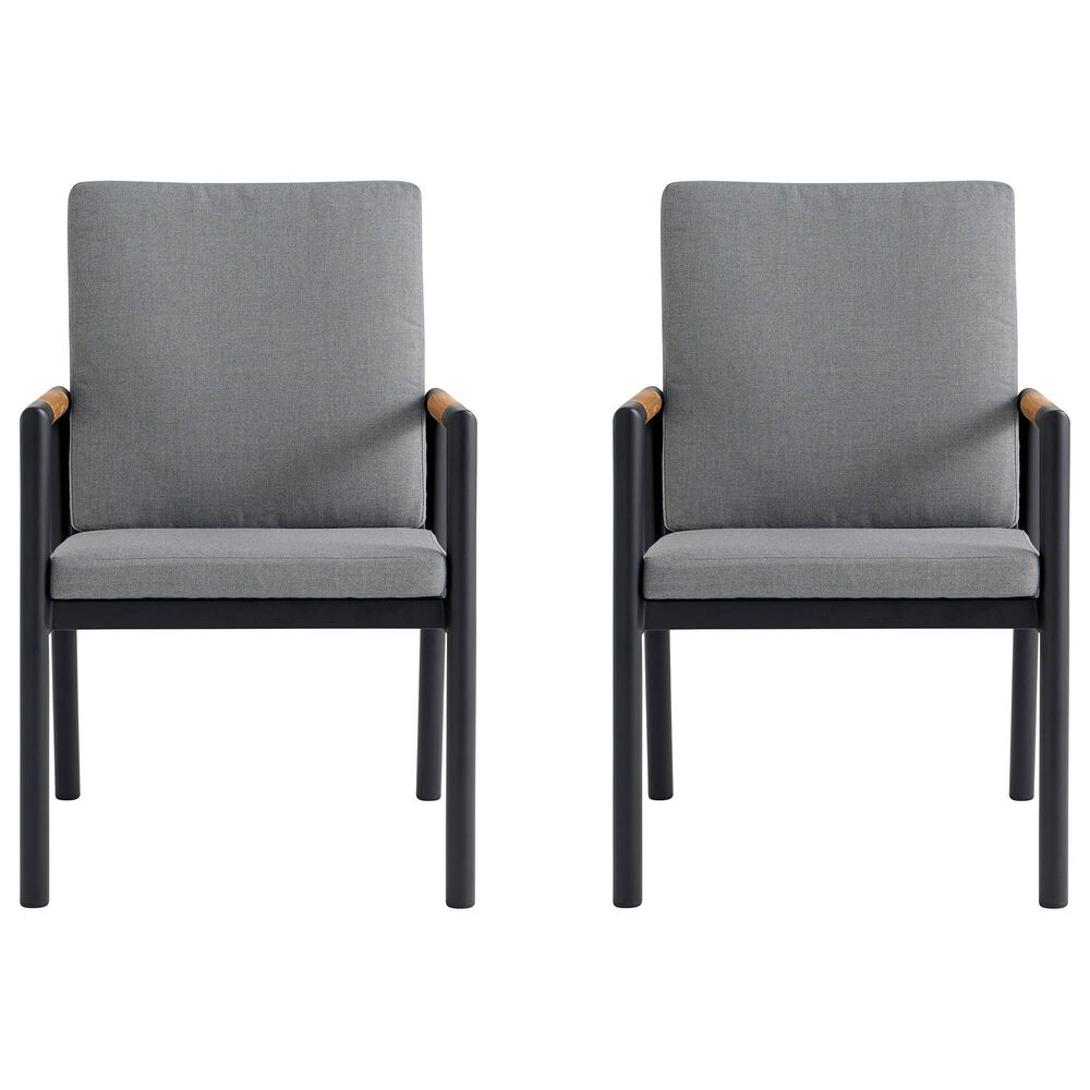 Blue River Crown Outdoor Dining Chair with Dark Gray Cushion in Black and Teak (Set of 2), , large