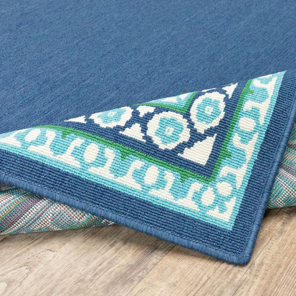 Oriental Weavers Meridian Navy and Green 2'3" x 7'6" Indoor/Outdoor Runner, , large