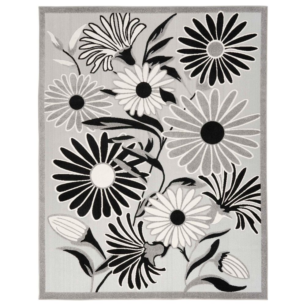 Nourison Aloha 7"10" x 10"6" Black and White Indoor/Outdoor Area Rug, , large
