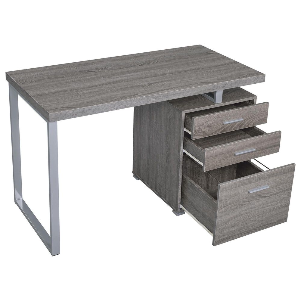 Pacific Landing Brennan 3-Drawer Office Desk in Weathered Grey and Silver, , large