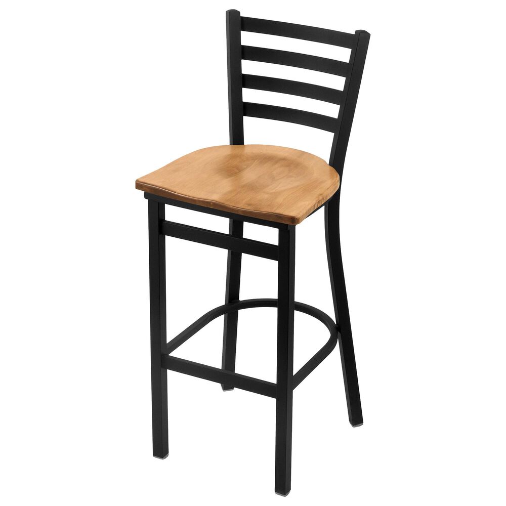 Holland Bar Stool 400 25" Stationary Counter Stool with Black Wrinkle and Medium Maple Seat, , large