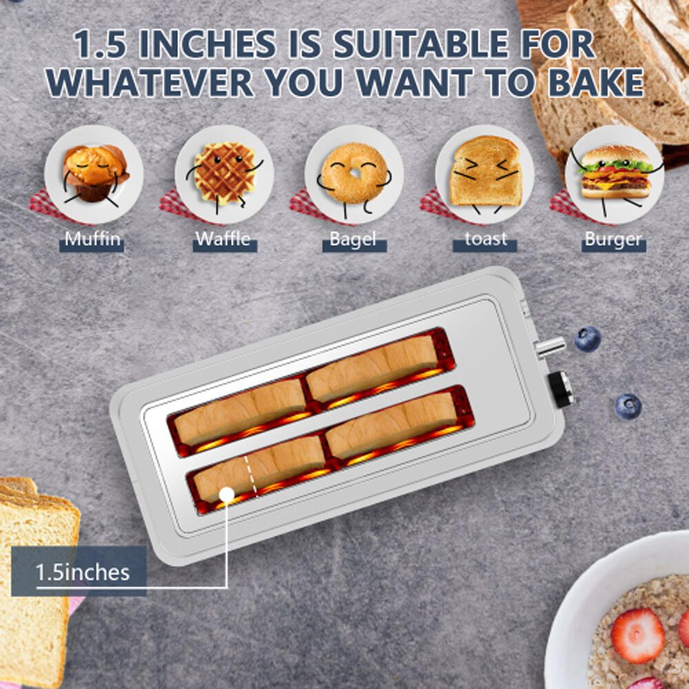 HOMLUX 4-Slice Toaster with 6 Browning Settings in Silver, , large