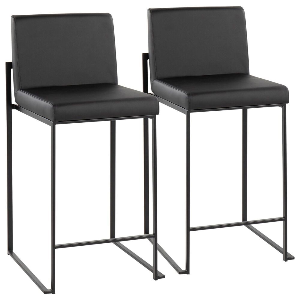 Lumisource Fuji Stackable Counter Stool with Black Faux Leather Cushion in Black (Set of 2), , large
