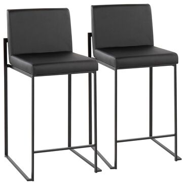 Lumisource Fuji Stackable Counter Stool with Black Faux Leather Cushion in Black (Set of 2), , large