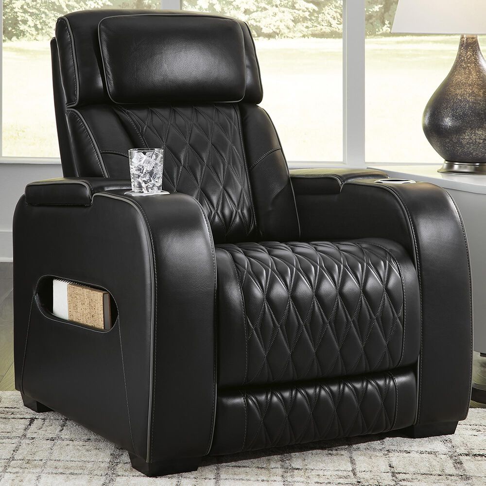 Ashley Boyington Leather Power Recliner in Black, , large