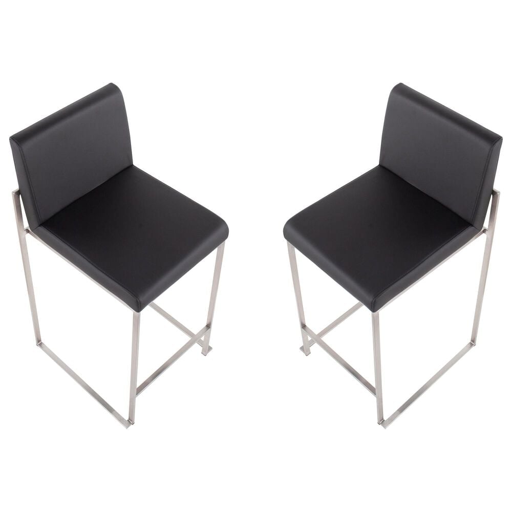 Lumisource Fuji High Back Counter Stool with Black Faux Leather Cushion in Stainless Steel &#40;Set of 2&#41;, , large