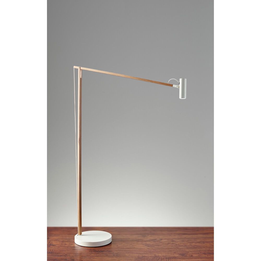 Adesso Crane LED Floor Lamp in Natural Ash Wood and White, , large