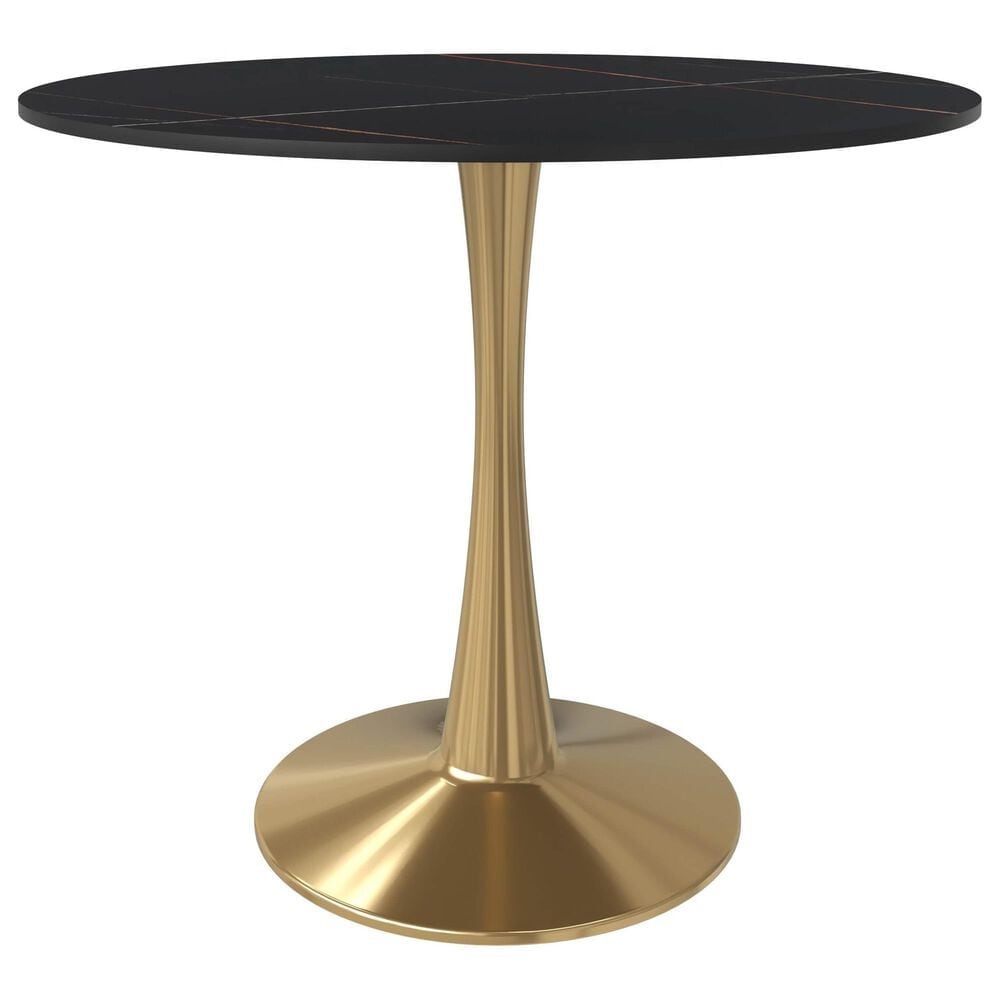 Leisuremod Leisuremod Bristol 35 round dining table Gold base with Black Sintered stone Top, , large