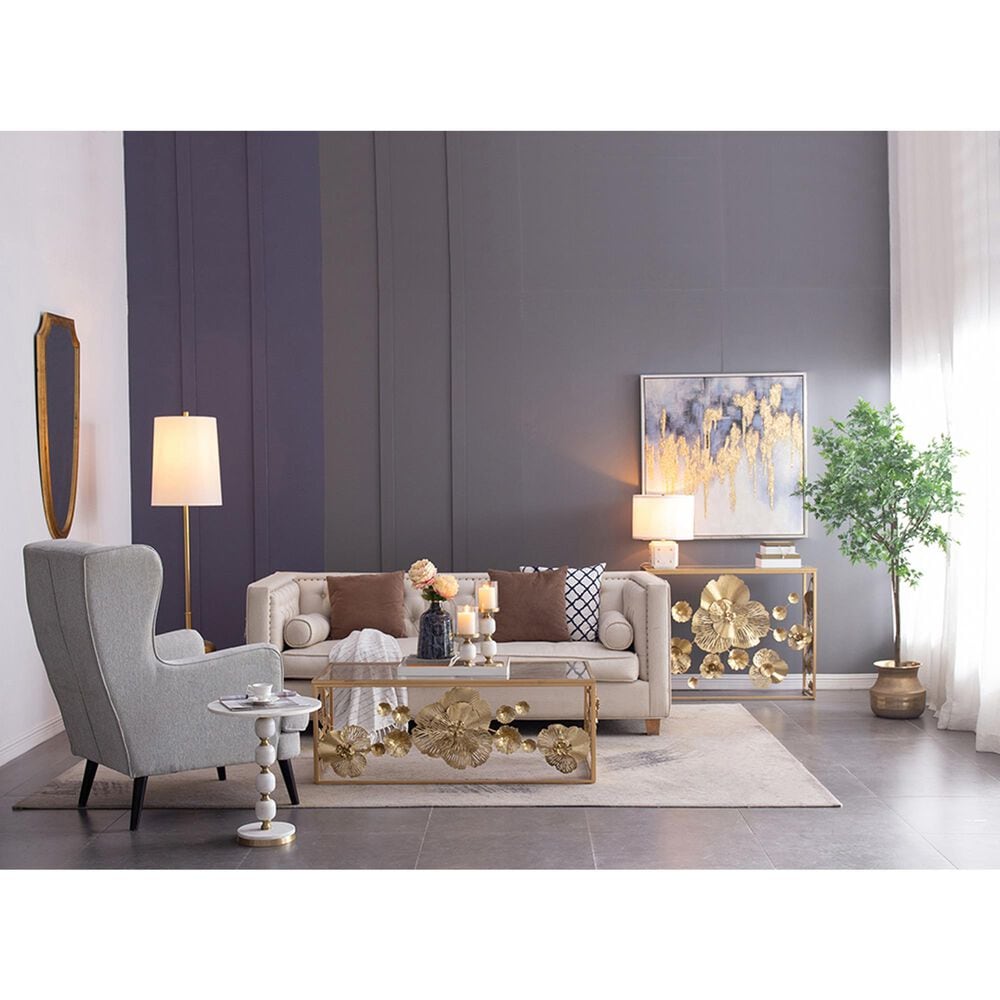 A&amp;B Home Anita Table Lamp with Collapsible Shade in White and Gold, , large
