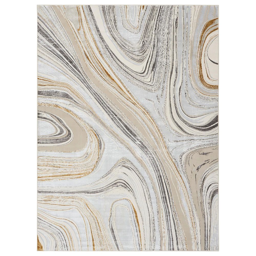Nourison Glitz GLZ21 Grey and Gold 9" x 12" Area Rug, , large