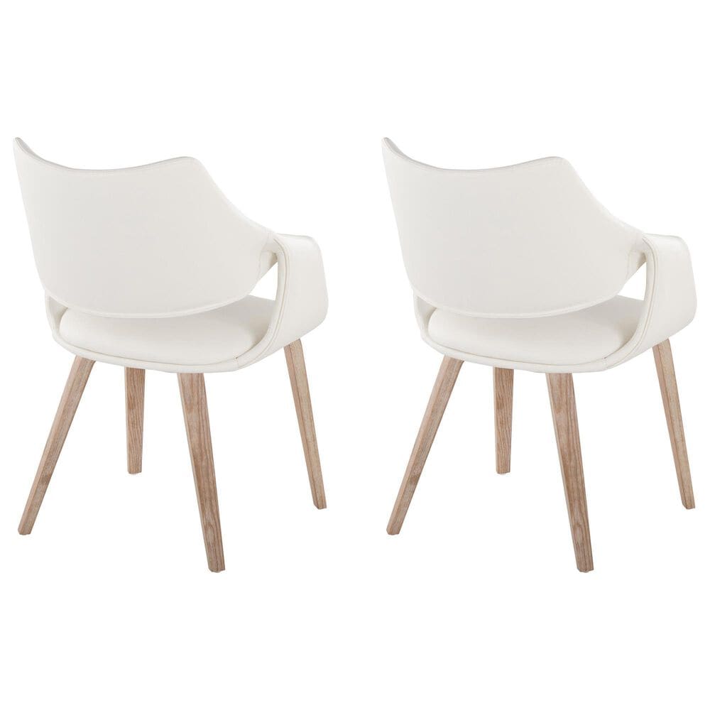 LumiSource Curvo Arm Chair with White Faux Leather Cushion in Whitewashed Wood (Set of 2), , large
