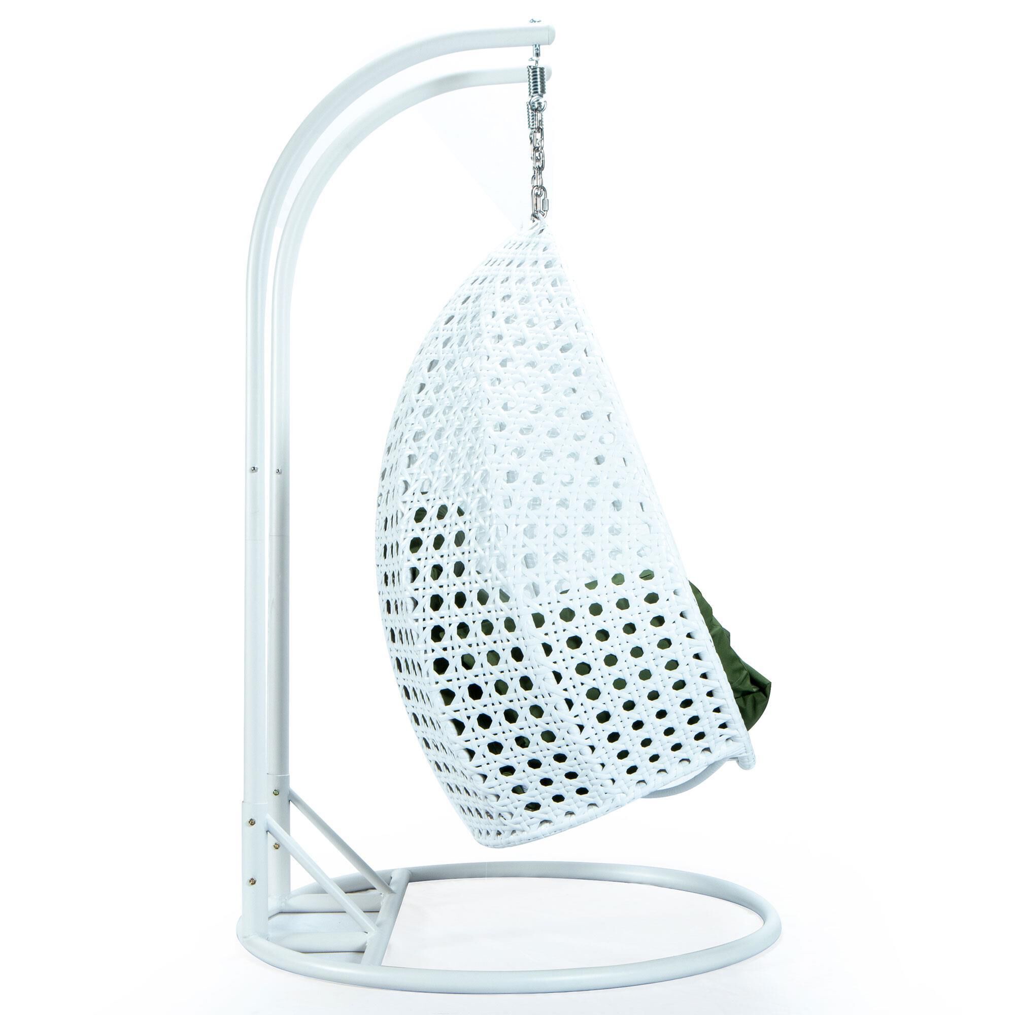 Leisuremod 2 Seat Hanging Egg Swing Chair with Dark Green Cushion