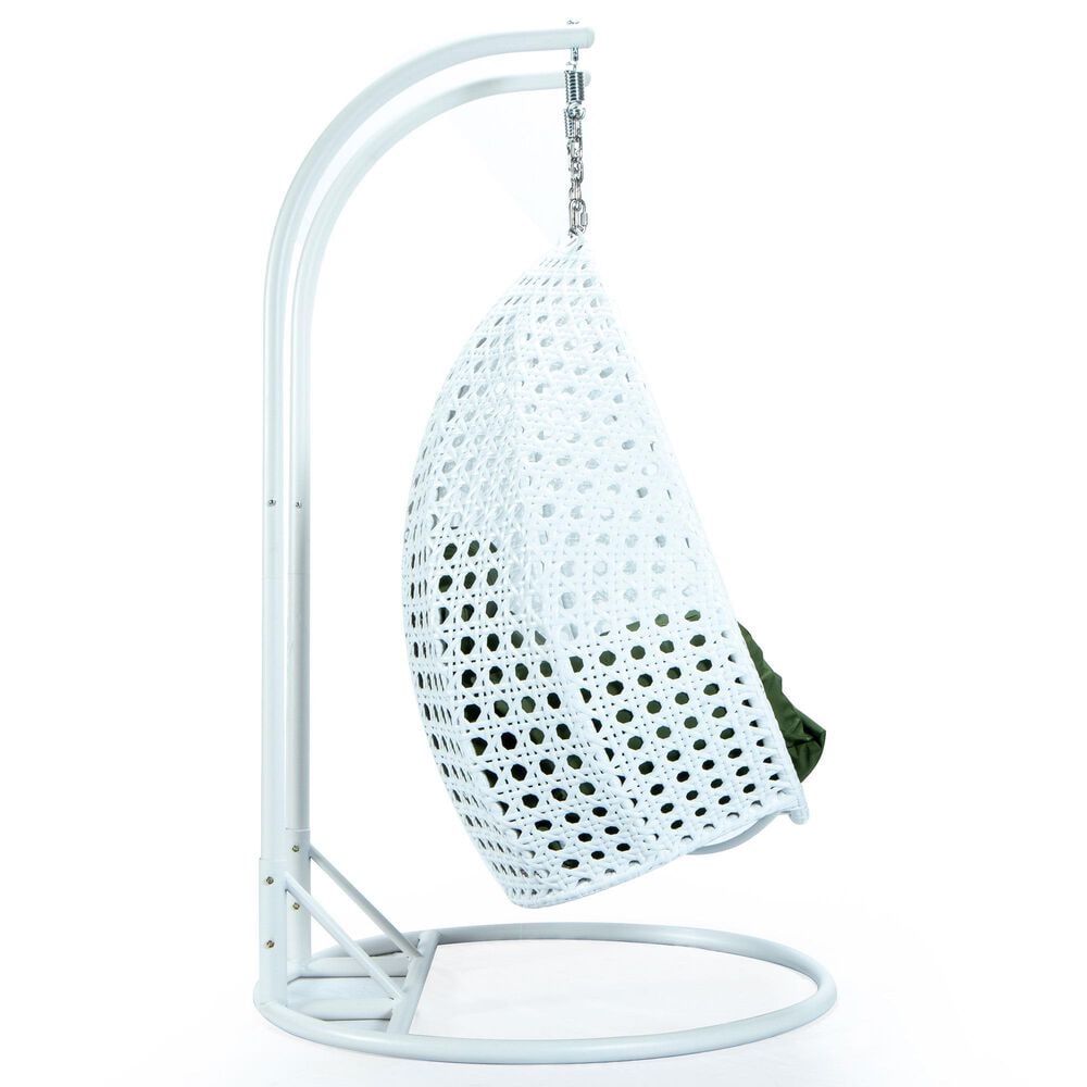 Leisuremod 2-Seat Hanging Egg Swing Chair with Dark Green Cushion in White, , large