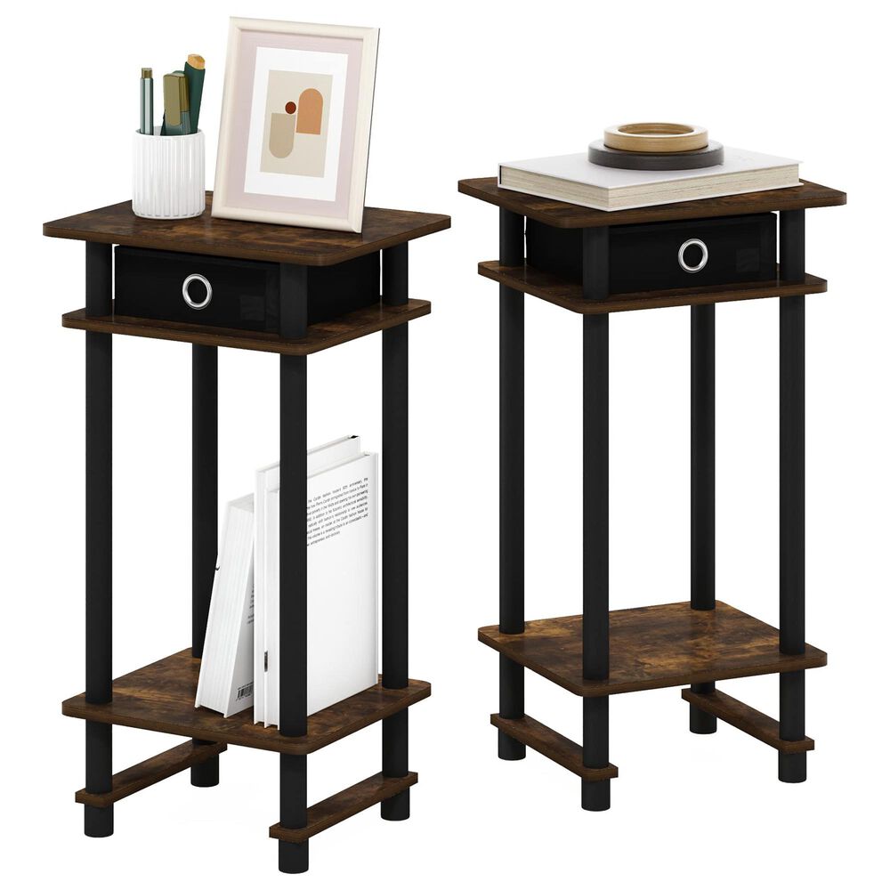 HOMLUX Tall End Table with Bin in Amber Pine and Black (Set of 2), , large