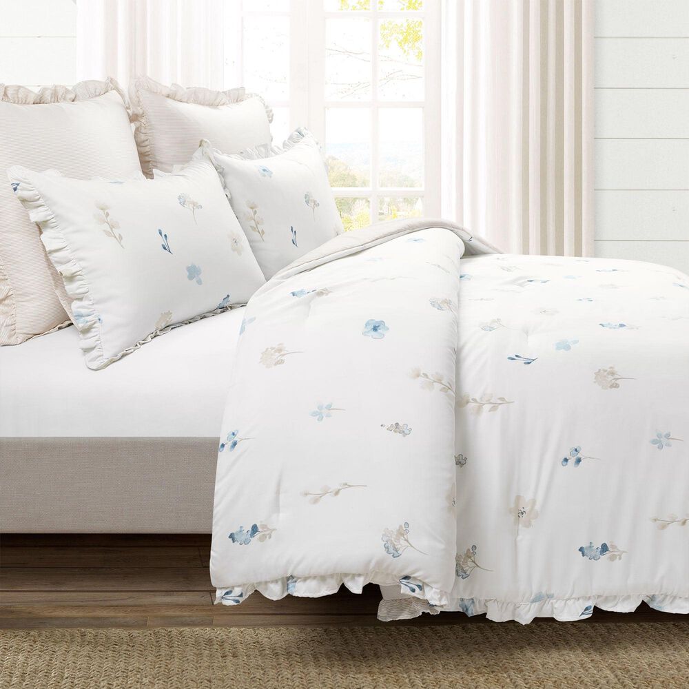 Triangle Home Fashions Livia Floral 5-Piece Full/Queen Comforter Set in Neutral and Blue, , large