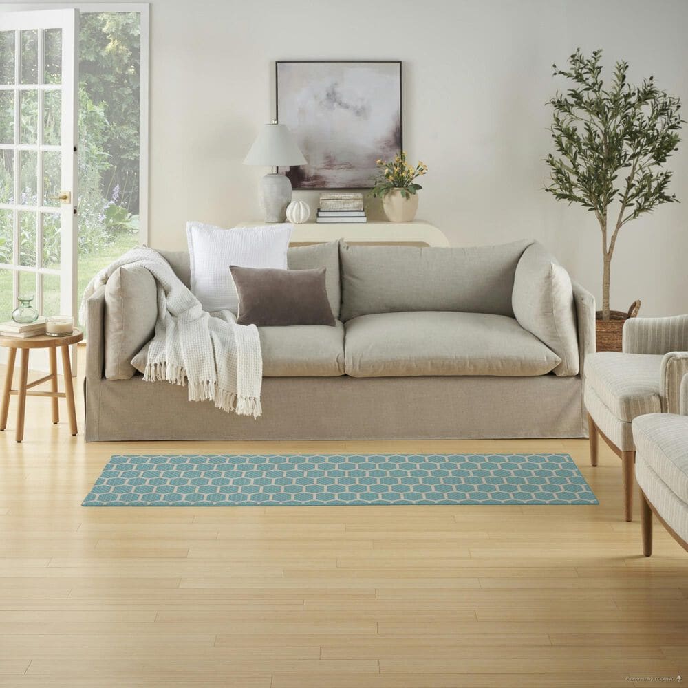 Nourison Twist Reversible 2&#39; x 6&#39; Aqua Indoor/Outdoor Runner, , large