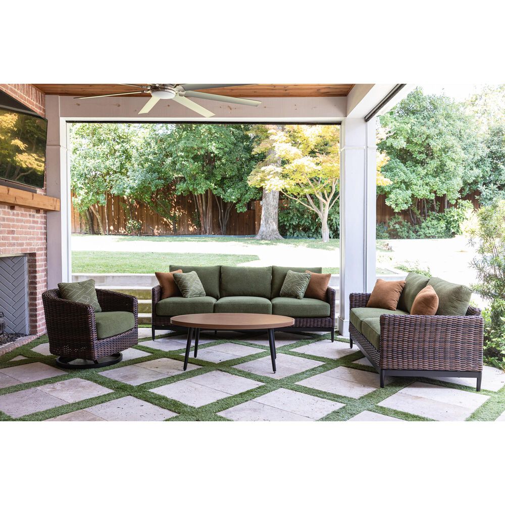 Ashley Horizon Hall Outdoor Sofa with Green Cushion in Brown, , large