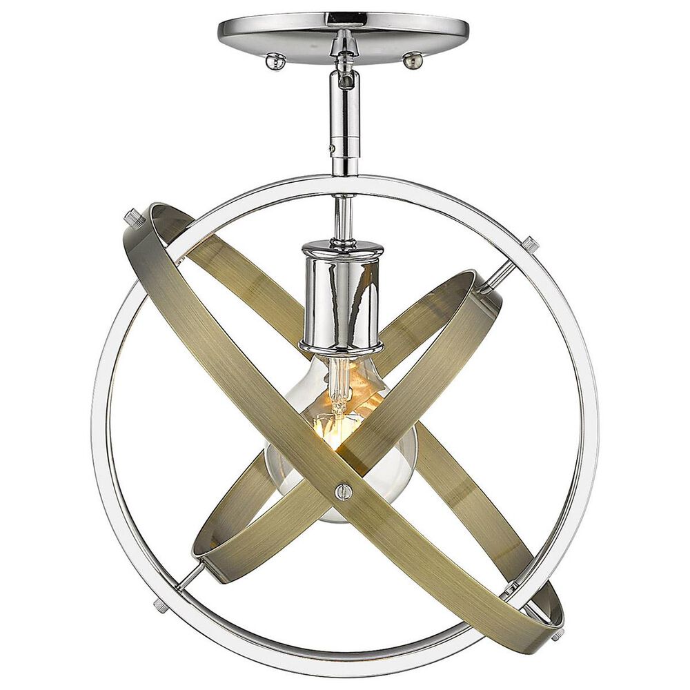 Golden Lighting Atom Semi Flush in Chrome with Aged Brass Accent Rings, , large