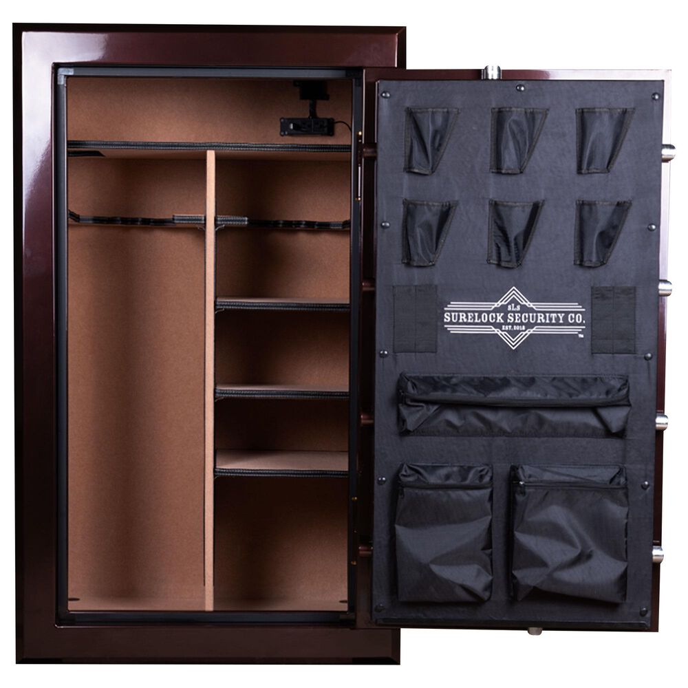 Prominent Adelaide Plush Doll Surelock Security Flag Series 30 Gun and Home Safe in Glossy Burgundy, Tan  and Black | Nebraska Furniture Mart