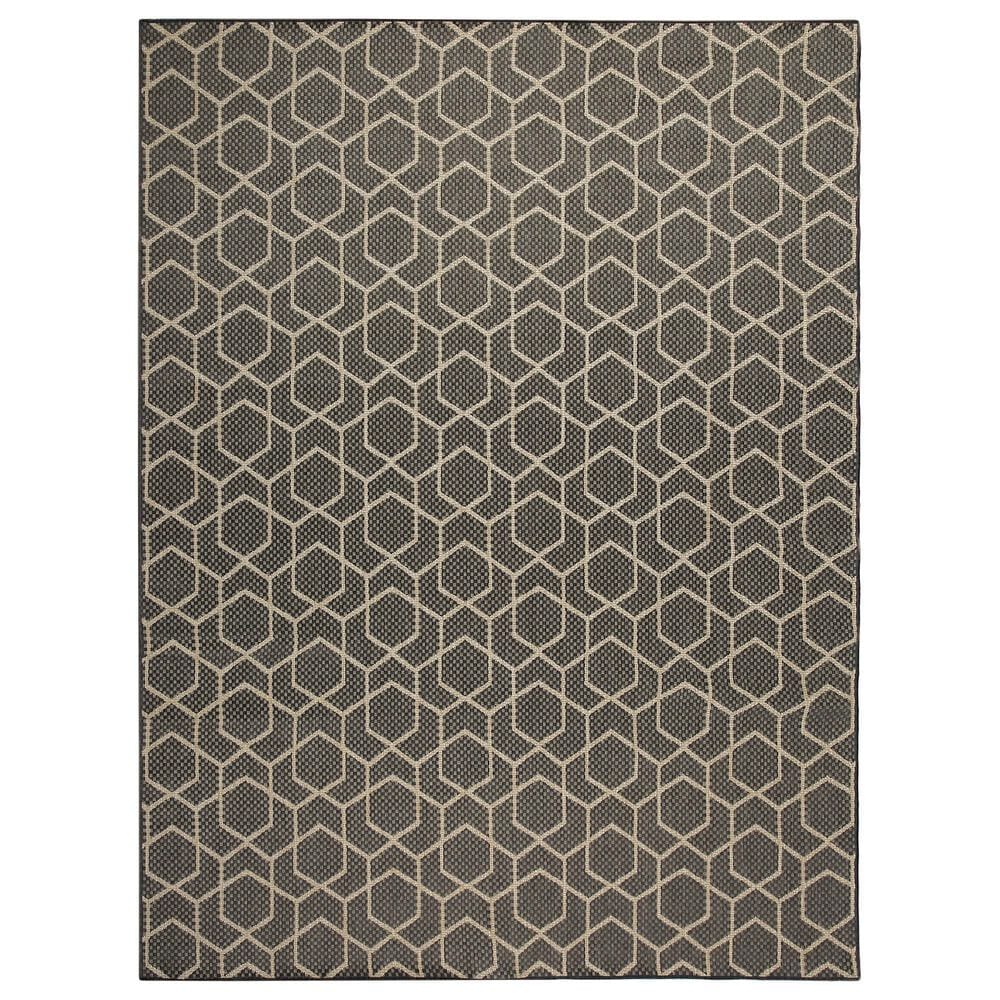 Nourison Horizon HOZ01 Charcoal 9" x 12" Indoor/Outdoor Area Rug, , large