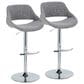 LumiSource Fabrico Swivel Adjustable Bar Stool with Grey Noise Fabric Upholstery and Rounded T Footrest in Chrome (Set of 2), , large