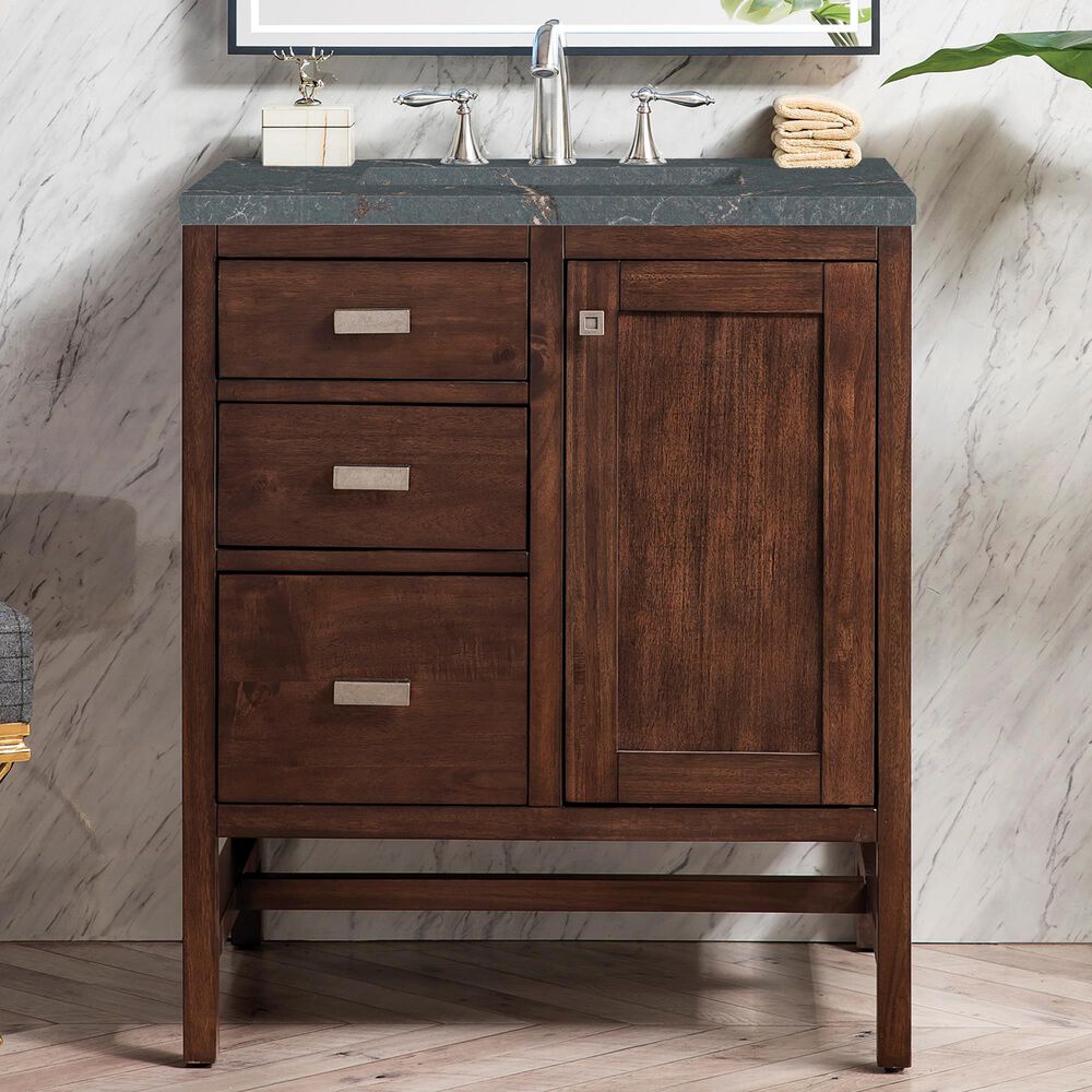 James Martin Vanities Addison 30&quot; Single Bathroom Vanity in Mid-Century Acacia with 3 cm Parisien Bleu Quartz Top and Rectangular Sink, , large