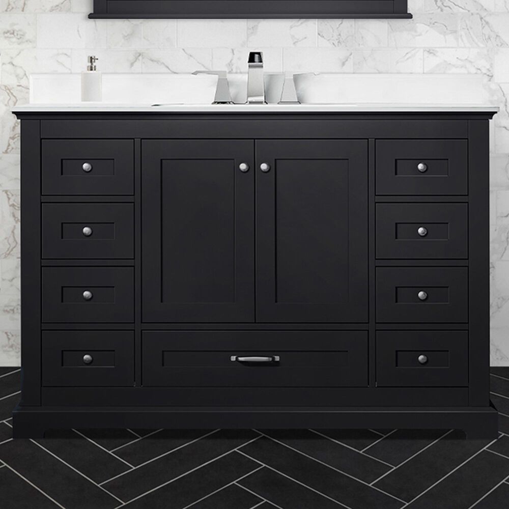 Lexora Home Dukes 48&quot; Single Bathroom Vanity in Espresso with 2 cm White Quartz Top and Rectangular Sink, , large