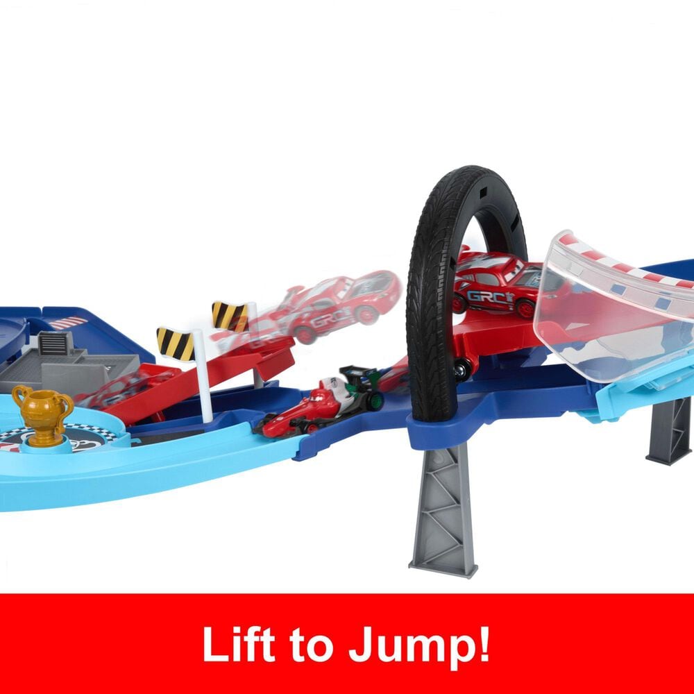 Disney Global Racers Cup Jumping Raceway Track Set with 2 Toy Vehicles in Multicolor, , large
