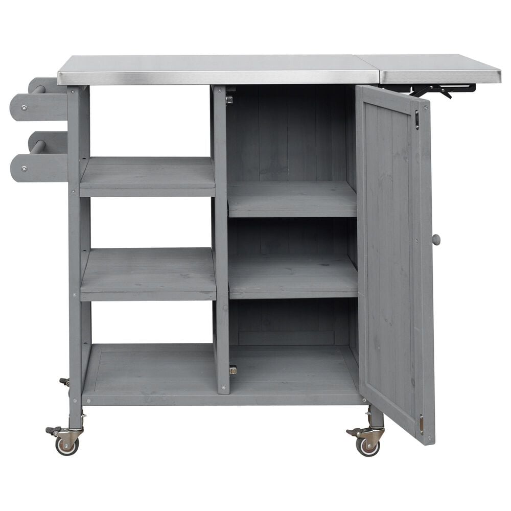 Hearth and Haven Outdoor Kitchen Island Cart with Stainless Steel Top and Lockable Wheels in Gray, , large
