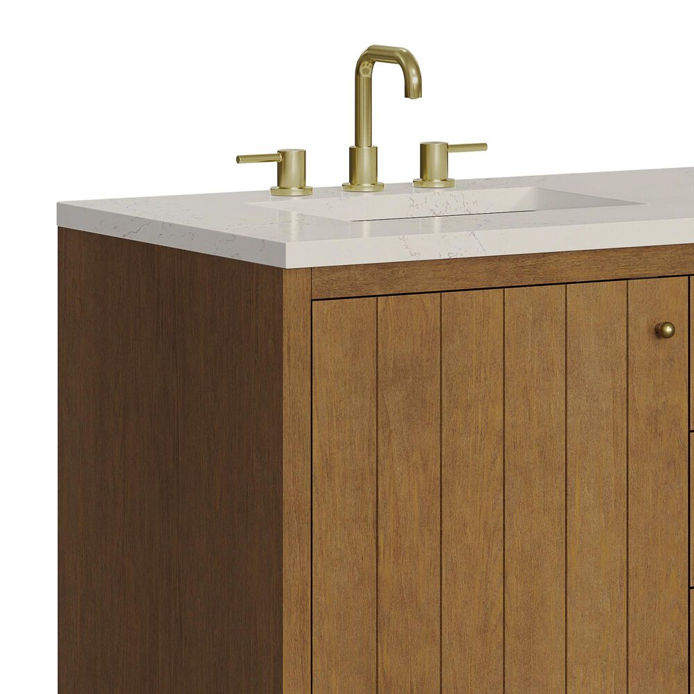 James Martin Hudson 60" Double Bathroom Vanity in Honey Oak with 3 cm Siberian Silestone Top and Rectangular Sinks, , large