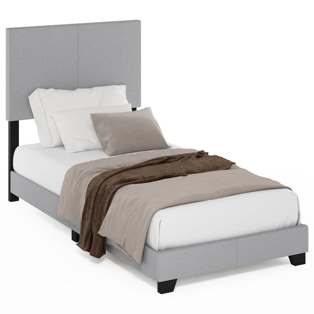 HOMLUX Pessac Twin XL Fabric Upholstered Panel Bed Frame in Glacier, , large