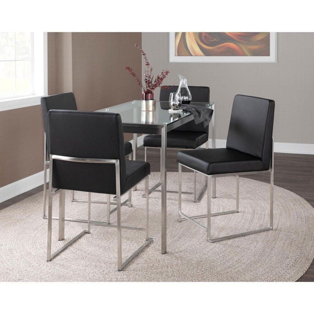 Lumisource Fuji Side Chair with Black Faux Leather Cushion in Brushed Stainless Steel &#40;Set of 2&#41;, , large