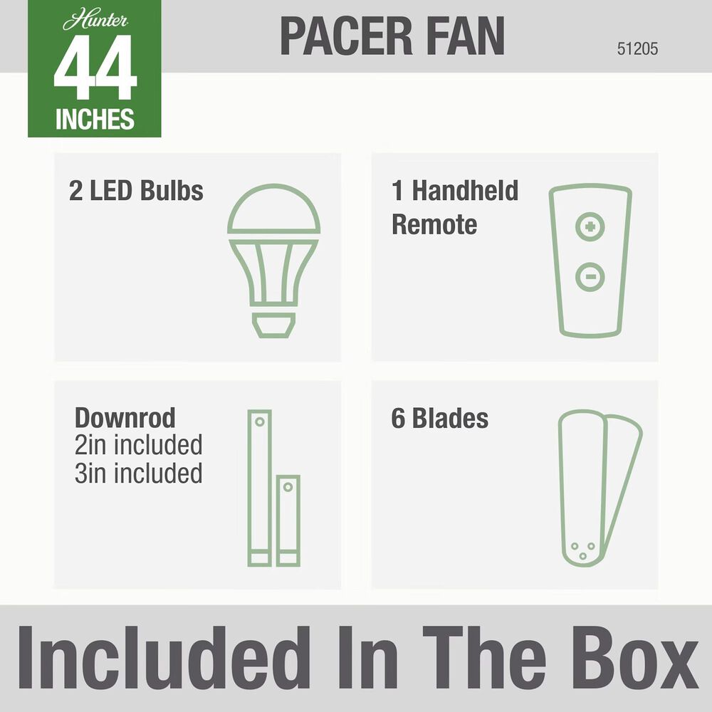 Hunter Pacer 44&quot; Ceiling Fan with LED Lights in Fresh White, , large