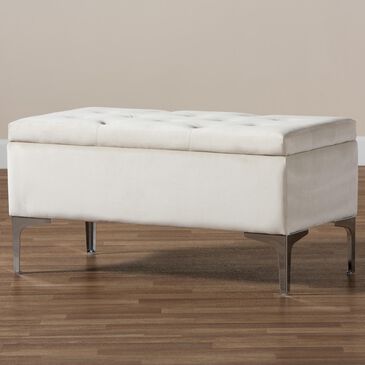 Baxton Studio Mabel Storage Ottoman in Beige/Silver, , large