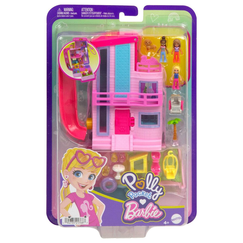 Polly Pocket Barbie Dreamhouse Playset with Three Micro Dolls and Accessories in Pink, , large