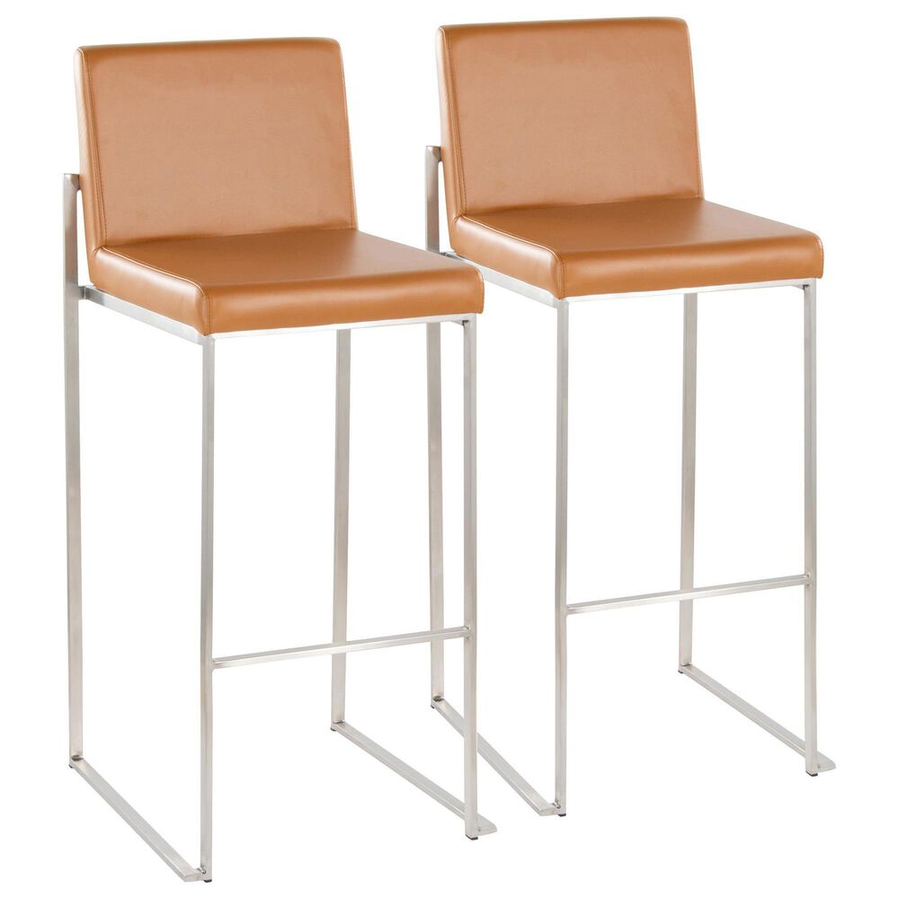 LumiSource Fuji Stackable Barstool with Camel Faux Leather in Stainless Steel (Set of 2), , large