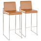 LumiSource Fuji Stackable Barstool with Camel Faux Leather in Stainless Steel (Set of 2), , large