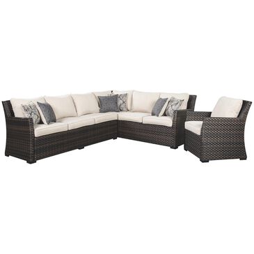 Signature Design by Ashley Easy Isle 2 Piece Sofa Sectional with Chair in Dark Brown and Beige, , large