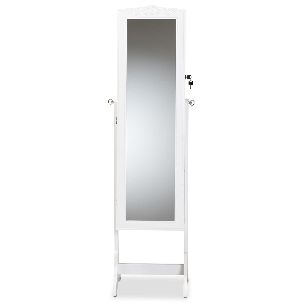 Baxton Studio Madigan Jewelry Armoire with Mirror in White NFM