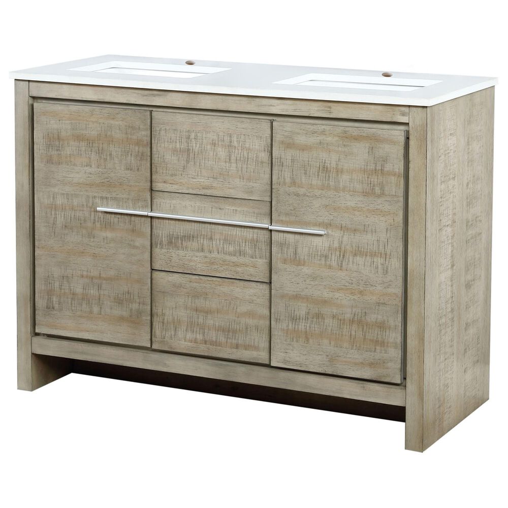 Lexora Home Lafarre 48" Double Bathroom Vanity in Rustic Acacia with 2 cm White Cultured Marble Top and Rectangular Sinks, , large